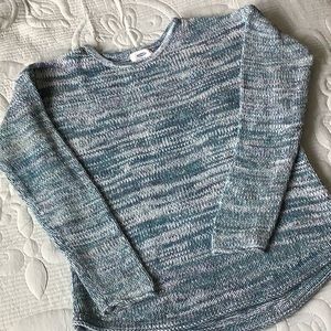 Old Navy Long Sleeve Rolled Neckline Blue/Green Pullover Cotton Knit Sweater